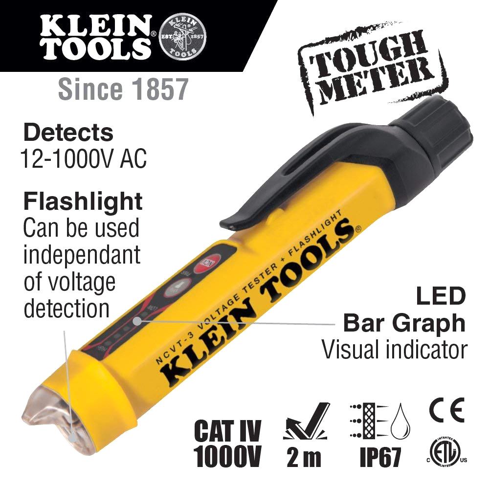 גלאי מתח מקצועי ללא מגע עם פנס - KLEIN TOOLS NCVT-3 ...